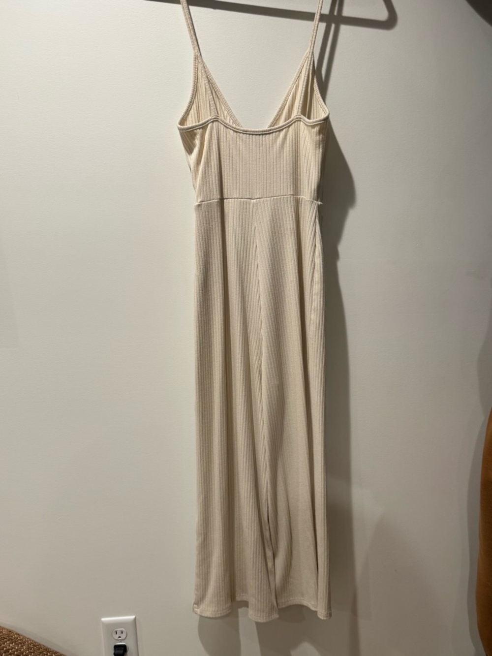 Forever 21 Cream Ribbed Maxi Slip Dress